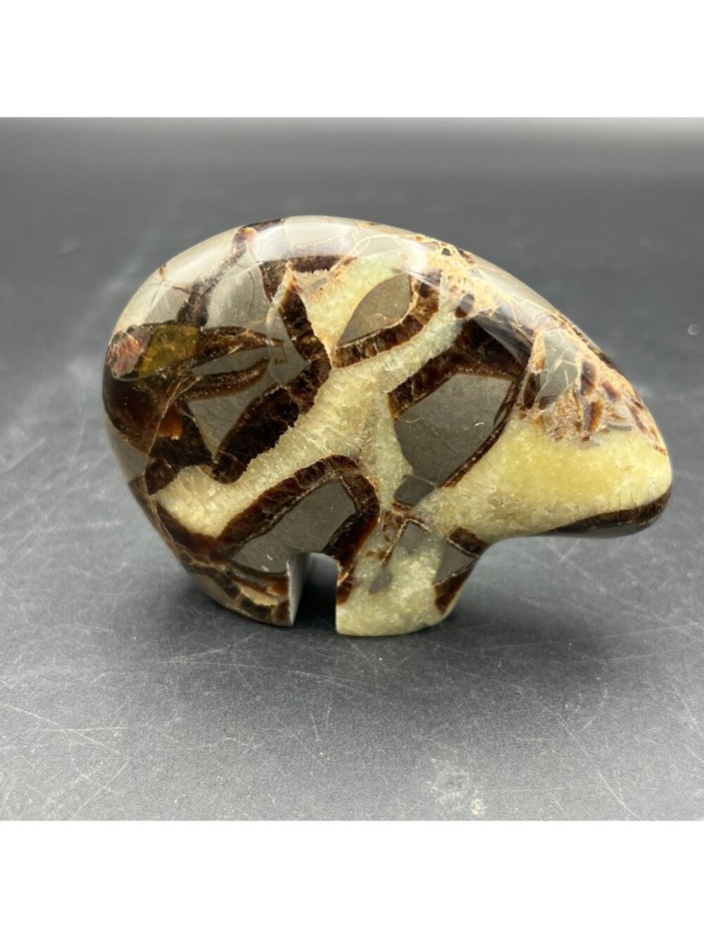 Septarian Nodule Zuni Bear Carved Polished Stone Crystals Zuni Sculpture 4"x3"